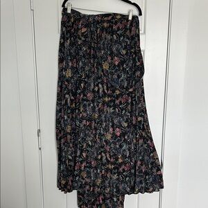 Black Floral Pleated Wrap Maxi Skirt - Women's
